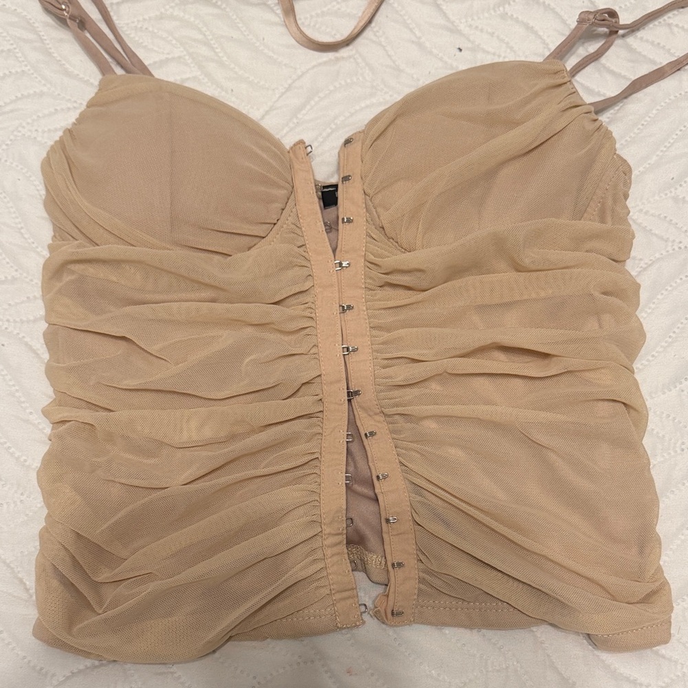 Tan Ruched Bustier Top Set - Picture 3 of 3